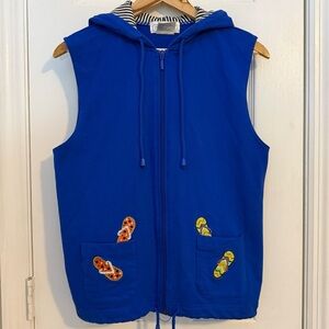 Mandal Bay Full Zip Sleeveless Vest Blue Embroidered Hooded Vest 100% Cotton SP